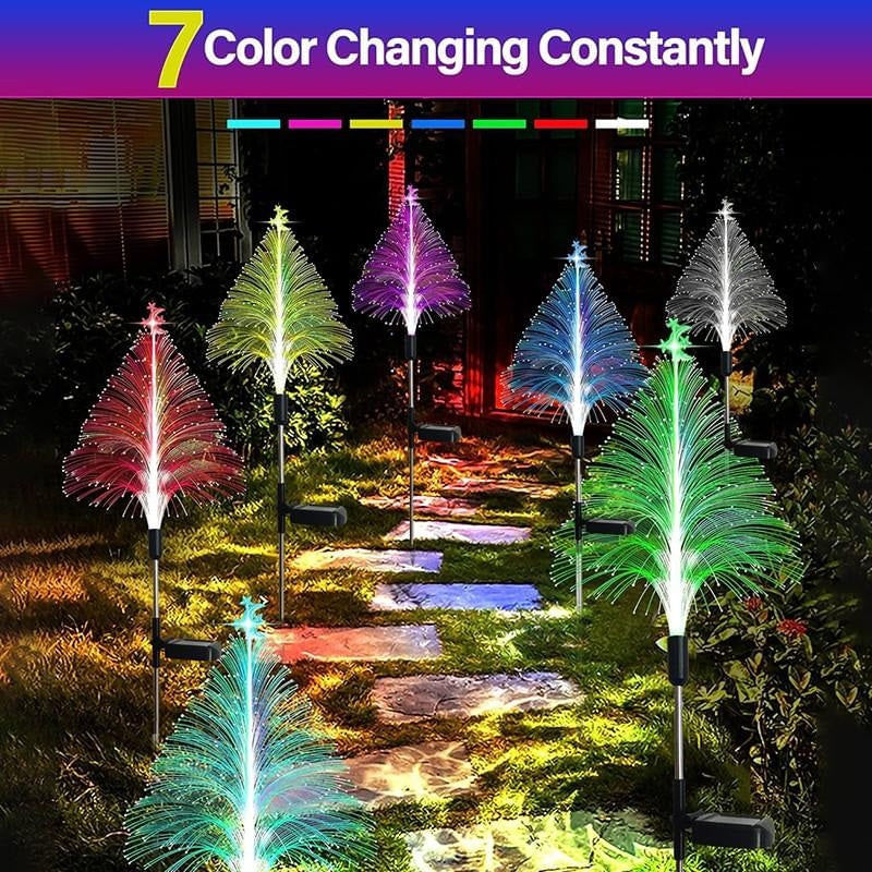 Casa si Gradina - Corpuri si surse de iluminat - Iluminat exterior - Lampi solare - Set cu 2 Lampi Solare in forma de Bradut de Craciun, 7 Culori Schimbatoare, 90cm Inaltime, Multicolor - Infinity.ro