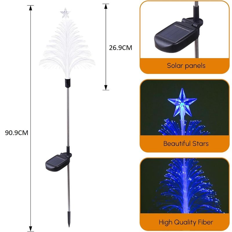 Casa si Gradina - Corpuri si surse de iluminat - Iluminat exterior - Lampi solare - Set cu 2 Lampi Solare in forma de Bradut de Craciun, 7 Culori Schimbatoare, 90cm Inaltime, Multicolor - Infinity.ro