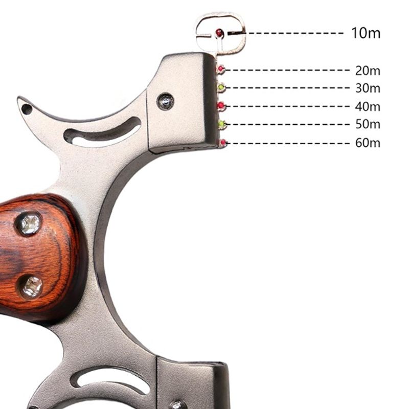Sport si Outdoor - Camping - Accesorii camping si drumetii - Prastie cu laser, metalic, 12 cm, boloboc, maner lemn, maro, husa inclusa - Infinity.ro