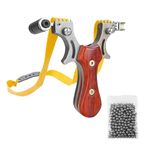 Sport si Outdoor - Camping - Accesorii camping si drumetii - Prastie cu laser, metalic, 12 cm, boloboc, maner lemn, maro, husa inclusa - Infinity.ro