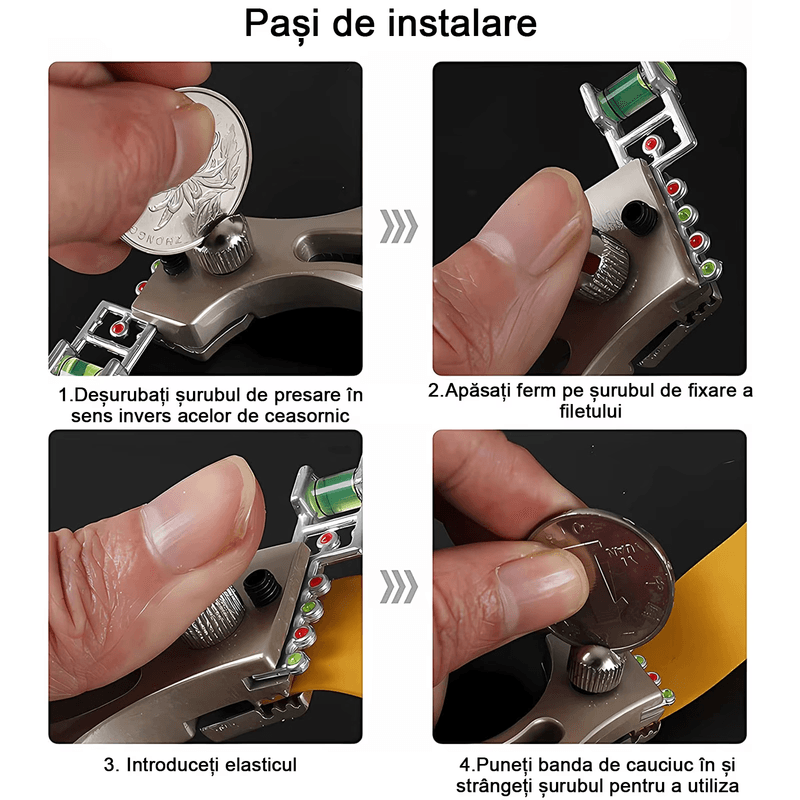 Sport si Outdoor - Accesorii si echipamente sportive - Sporturi de precizie - Set prastie cu laser si 100 bile metalice, 11.5 cm, boloboc, maner lemn, maro - Infinity.ro