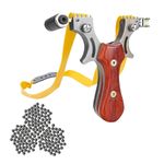 Sport si Outdoor - Accesorii si echipamente sportive - Sporturi de precizie - Set prastie cu laser si 100 bile metalice, 11.5 cm, boloboc, maner lemn, maro - Infinity.ro