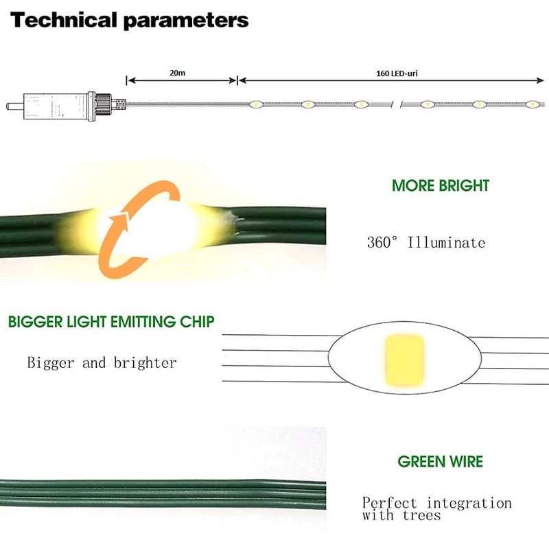 Casa si Gradina - Corpuri si surse de iluminat - Iluminat exterior - Instalatii luminoase exterior - Instalatie LED Liniara, pentru Craciun, 400 LED-uri, 50m, Exterior-Interior, IP44, Jocuri de Lumini, 4 Culori - Albastru - Infinity.ro