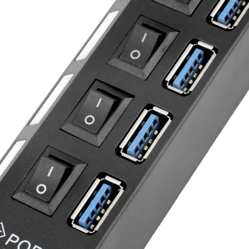PC, gaming si accesorii - Retelistica - Hub-uri - USB Hub Techstar® HB4, 3.0 High Speed, 4 Port USB 3.0, Buton On/Off, Conexiune USB 3.0 de mare viteza, USB - Infinity.ro