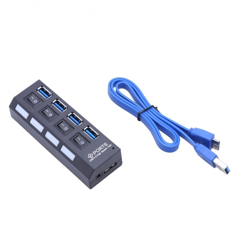 PC, gaming si accesorii - Retelistica - Hub-uri - USB Hub Techstar® HB4, 3.0 High Speed, 4 Port USB 3.0, Buton On/Off, Conexiune USB 3.0 de mare viteza, USB - Infinity.ro