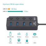 PC, gaming si accesorii - Retelistica - Hub-uri - Hub USB cu 4 porturi Techstar® HUBA0701, 1 x USB 3.0, 3 x USB 2.0, indicator LED pentru putere, comutator independent - Infinity.ro