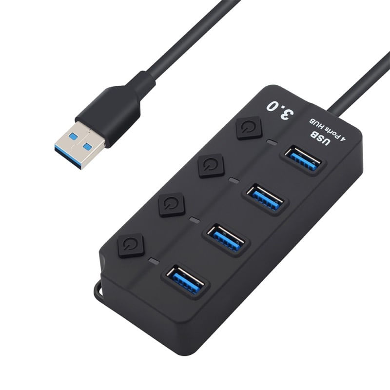 PC, gaming si accesorii - Retelistica - Hub-uri - Hub USB cu 4 porturi Techstar® HUBA0701, 1 x USB 3.0, 3 x USB 2.0, indicator LED pentru putere, comutator independent - Infinity.ro