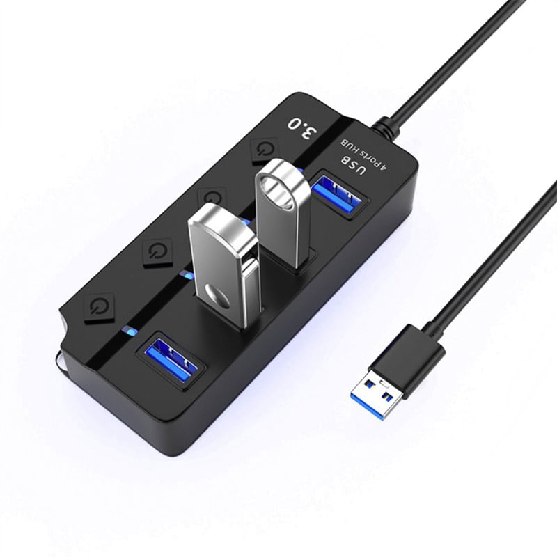 PC, gaming si accesorii - Retelistica - Hub-uri - Hub USB cu 4 porturi Techstar® HUBA0701, 1 x USB 3.0, 3 x USB 2.0, indicator LED pentru putere, comutator independent - Infinity.ro