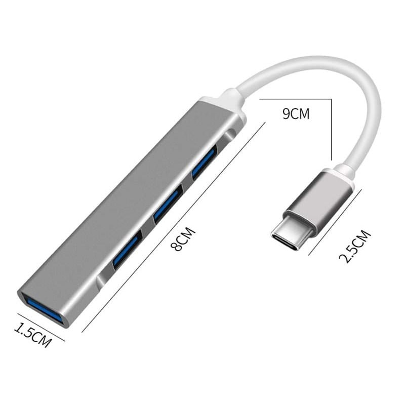 PC, gaming si accesorii - Retelistica - Hub-uri - USB HUB Techstar® Diviso, USB Type-C la 4 x USB 3.0, Aluminium, Compact, Usor, OTG, Argintiu - Infinity.ro