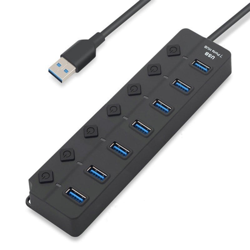 PC, gaming si accesorii - Retelistica - Hub-uri - Hub USB cu 7 porturi Techstar® HUBA2401, 7 x USB 2.0, indicator LED pentru putere, comutator independent, Negru - Infinity.ro