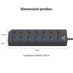 PC, gaming si accesorii - Retelistica - Hub-uri - Hub USB cu 7 porturi Techstar® HUBA2401, 7 x USB 2.0, indicator LED pentru putere, comutator independent, Negru - Infinity.ro