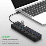 PC, gaming si accesorii - Retelistica - Hub-uri - Hub USB cu 7 porturi Techstar® HUBA2401, 7 x USB 2.0, indicator LED pentru putere, comutator independent, Negru - Infinity.ro