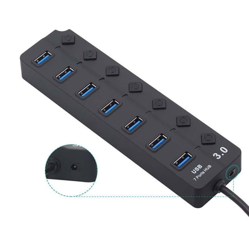 PC, gaming si accesorii - Retelistica - Hub-uri - USB Hub Techstar® HB7, 3.0 High Speed, 7 Port USB 3.0, Buton On/Off, Conexiune USB 3.0 de mare viteza - Infinity.ro