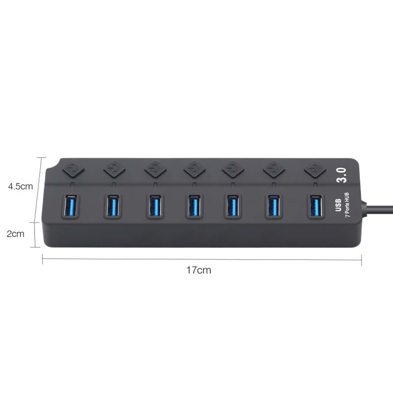 PC, gaming si accesorii - Retelistica - Hub-uri - USB Hub Techstar® HB7, 3.0 High Speed, 7 Port USB 3.0, Buton On/Off, Conexiune USB 3.0 de mare viteza - Infinity.ro