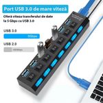 PC, gaming si accesorii - Retelistica - Hub-uri - Hub USB Cu 7 Porturi Techstar® HUBA55, 1 X USB 3.0, 6 X USB 2.0, Indicator LED Putere, Comutator Independent, PC - Infinity.ro