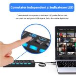 PC, gaming si accesorii - Retelistica - Hub-uri - Hub USB Cu 7 Porturi Techstar® HUBA55, 1 X USB 3.0, 6 X USB 2.0, Indicator LED Putere, Comutator Independent, PC - Infinity.ro