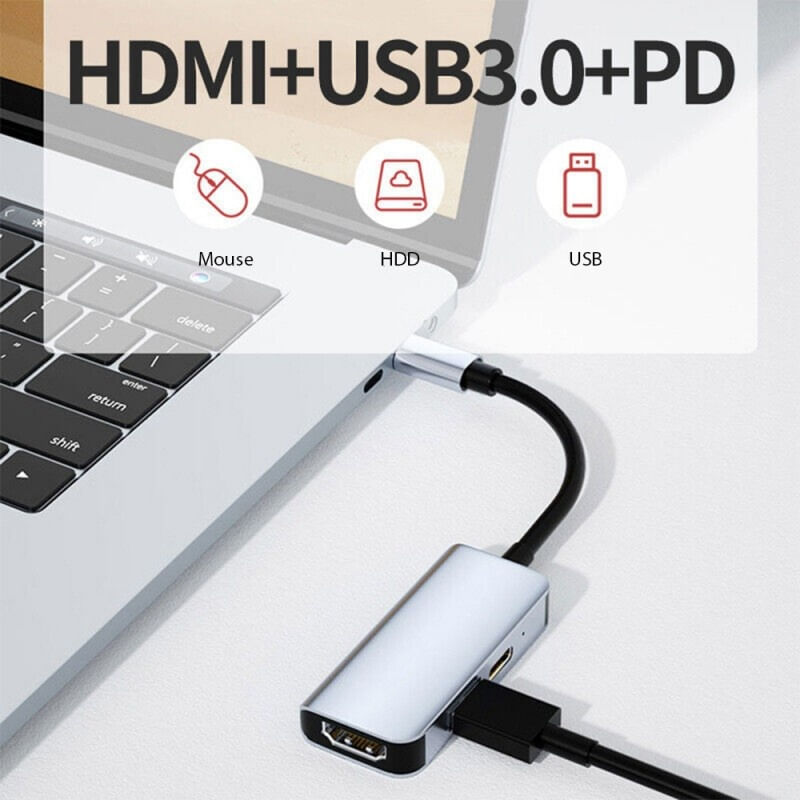 TV, Audio-Video si Foto - Accesorii TV si audio - Cabluri si adaptoare audio - Adaptor multifunctional 3 in 1 USB-C la HDMI Techstar® CYC3IN1, HDMI 4K, 1 x USB 3.0, Compatibil MacBook Air si MacBook - Infinity.ro