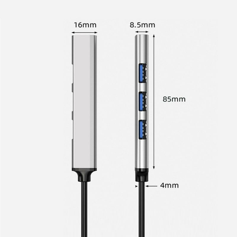PC, gaming si accesorii - Retelistica - Hub-uri - USB HUB Techstar® Diviso, USB 3.0 la 4 x USB 3.0, Aluminium, Compact, Usor, Plug&Play, Argintiu - Infinity.ro
