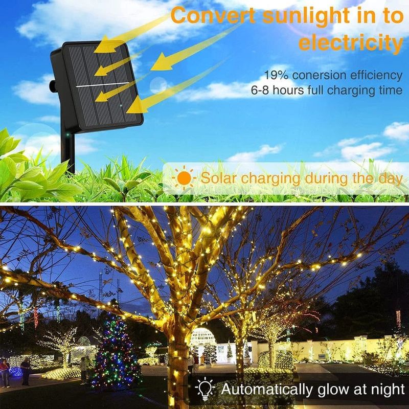 Casa si Gradina - Corpuri si surse de iluminat - Iluminat exterior - Instalatii luminoase exterior - Instalatie Luminoasa Solara, IP44, de 30/50/100m Lungime, cu 150/250/500 LED-uri, Lumina Alba Calda - 30m-150LED - Infinity.ro