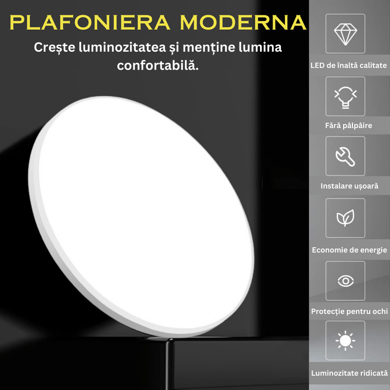 Casa si Gradina - Corpuri si surse de iluminat - Plafoniere, aplice si spoturi - Plafoniera LED Moderna, Clasa Enegetica A, Ultra subtire 2cm, Aplica pentru interior, in forma rotunda, tri-proof, 38W - Infinity.ro