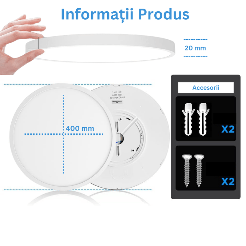 Casa si Gradina - Corpuri si surse de iluminat - Plafoniere, aplice si spoturi - Plafoniera LED Moderna, Clasa Enegetica A, Ultra subtire 2cm, Aplica pentru interior, in forma rotunda, tri-proof, 38W - Infinity.ro