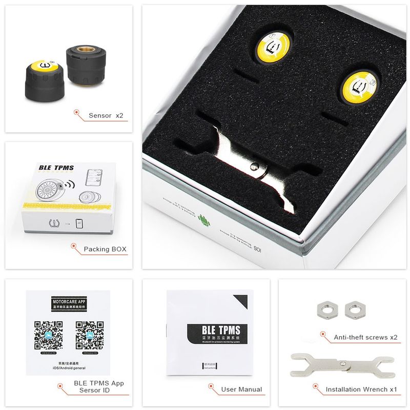 Auto si Moto - Anvelope si jante - Accesorii roti - Alte accesorii roti - Set Senzori Techstar® TPMS cu Bluetooth pentru Motociclete, Monitorizare a Presiunii in Anvelope, Compatibil Android - Infinity.ro