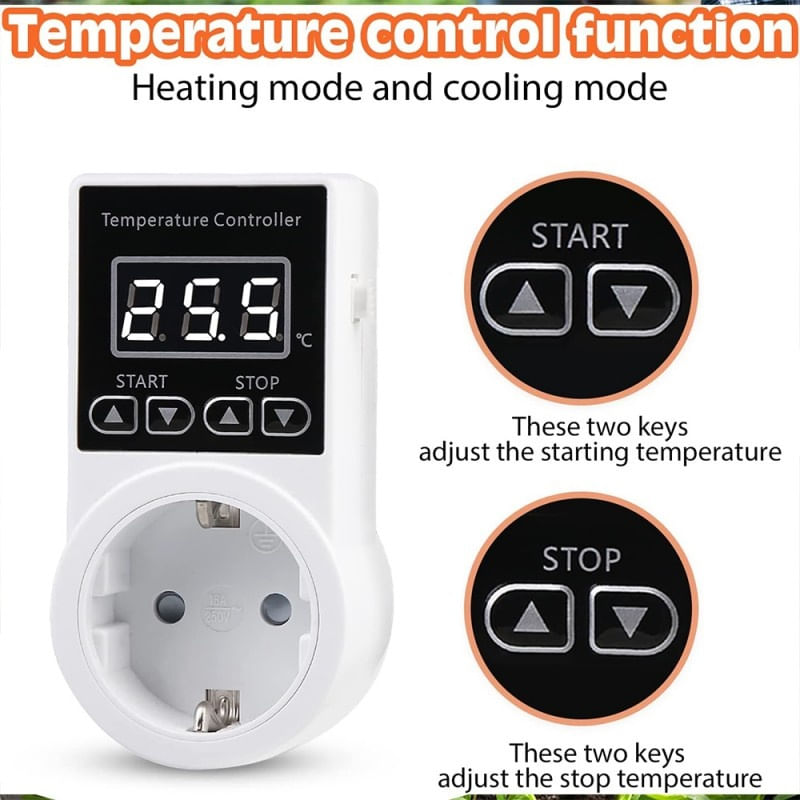 Casa si Gradina - Electrice - Prize - Priza Programabila Techstar® , Digital Timer, 240V, 10A, Timp/Temperatura, Termostat, Senzor Temperatura, Pentru sera - Infinity.ro
