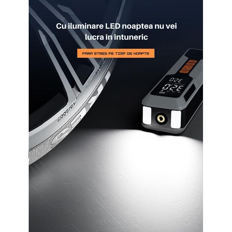 Auto si Moto - Reparatii si depanare - Compresoare auto - Compresor auto portabil Techstar LW-8018 cu afisaj digital LCD si lanterna LED, presiune maxima 10.3 bar (150 PSI) - Infinity.ro
