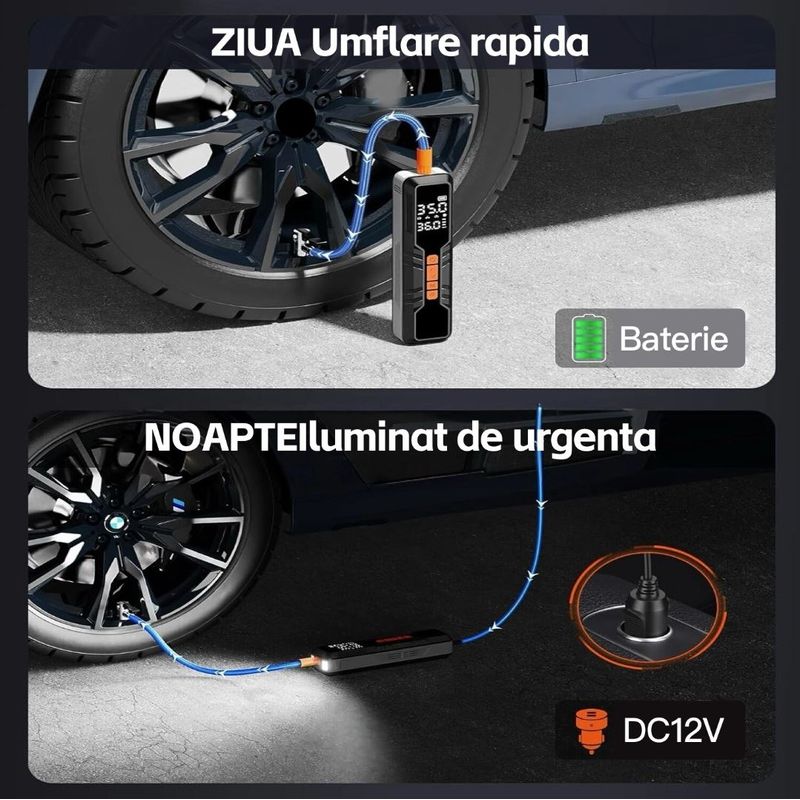 Auto si Moto - Reparatii si depanare - Compresoare auto - Compresor auto portabil Techstar LW-8018 cu afisaj digital LCD si lanterna LED, presiune maxima 10.3 bar (150 PSI) - Infinity.ro