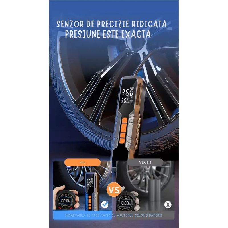 Auto si Moto - Reparatii si depanare - Compresoare auto - Compresor auto portabil Techstar LW-8018 cu afisaj digital LCD si lanterna LED, presiune maxima 10.3 bar (150 PSI) - Infinity.ro