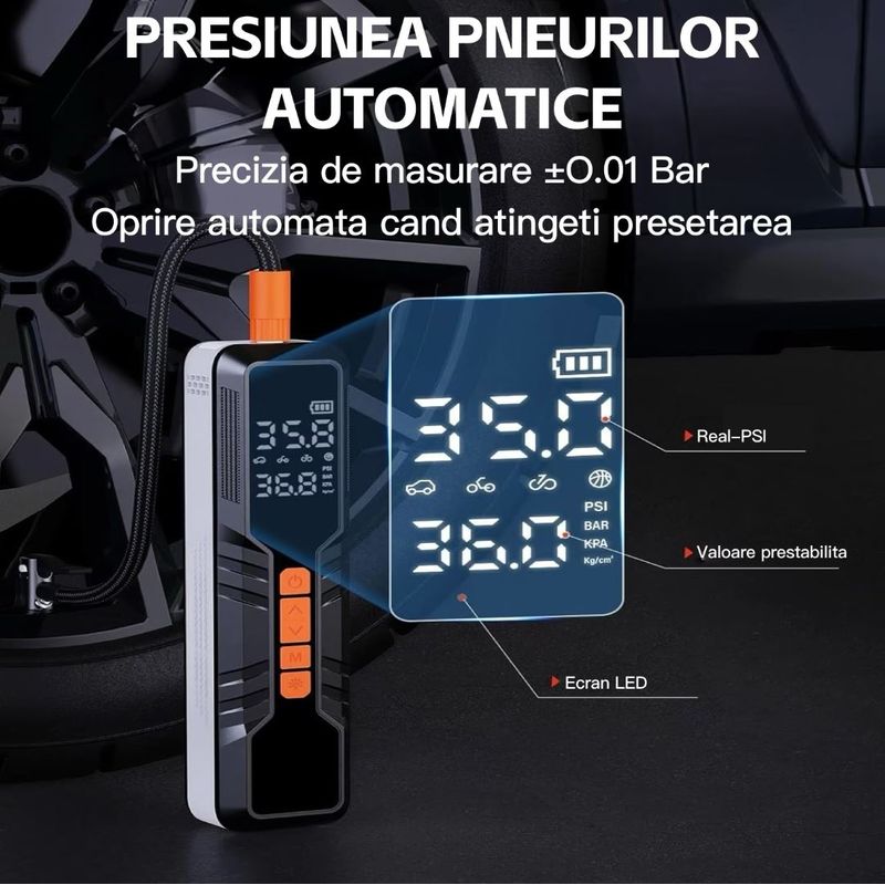Auto si Moto - Reparatii si depanare - Compresoare auto - Compresor auto portabil Techstar LW-8018 cu afisaj digital LCD si lanterna LED, presiune maxima 10.3 bar (150 PSI) - Infinity.ro