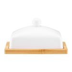 Casa si Gradina - Bucatarie si vesela - Vesela si tacamuri - Vesela pentru servire - Untiera AMBITION Natural, suport bambus, portelan, alb mat - Infinity.ro