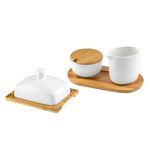 Casa si Gradina - Bucatarie si vesela - Vesela si tacamuri - Vesela pentru servire - Untiera AMBITION Natural, suport bambus, portelan, alb mat - Infinity.ro