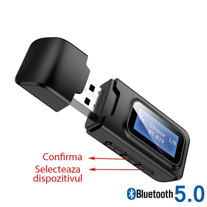 PC, gaming si accesorii - Retelistica - Wireless - Adaptoare wireless - Transmitator receptor audio 2 in 1 Techstar® OT07, Bluetooth 5.0, Afisaj LCD, Port USB, AUX 3.5 mm, Compatibil TV - Infinity.ro