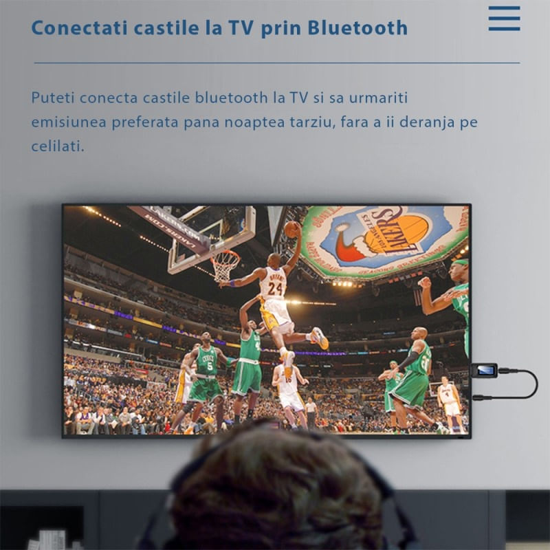 PC, gaming si accesorii - Retelistica - Wireless - Adaptoare wireless - Transmitator receptor audio 2 in 1 Techstar® OT07, Bluetooth 5.0, Afisaj LCD, Port USB, AUX 3.5 mm, Compatibil TV - Infinity.ro