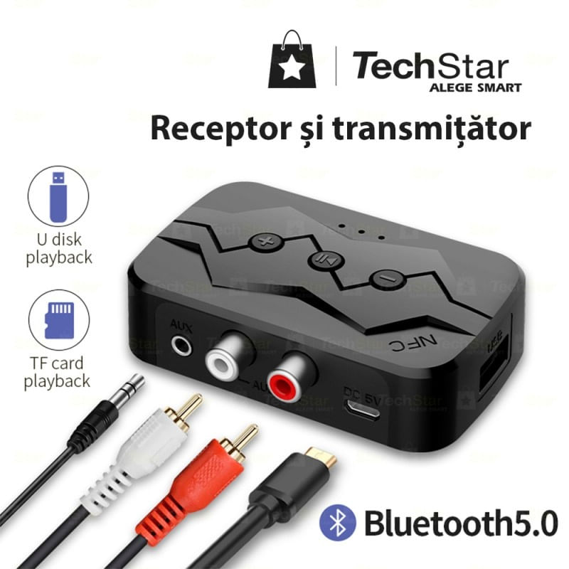 Auto si Moto - Electronice auto - Accesorii electronice auto - Adaptor Bluetooth Techstar® M23, transmitator si receptor pentru TV/PC/Sistem de sunet pentru casa, Jack 3.5mm, Micro - Infinity.ro