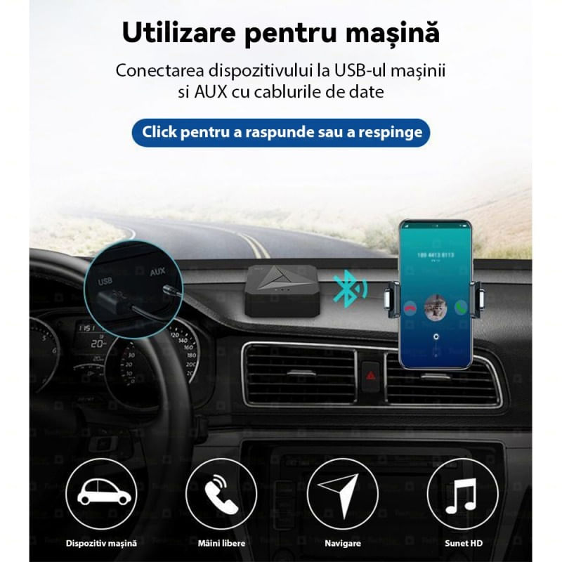 Auto si Moto - Electronice auto - Accesorii electronice auto - Adaptor Bluetooth Techstar® M21, transmitator si receptor pentru TV/PC/Sistem de sunet pentru casa, Jack 3.5mm - Infinity.ro