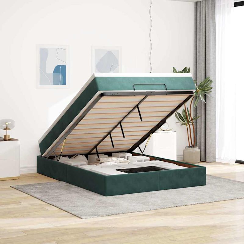 Casa si Gradina - Mobilier - Paturi si accesorii - Paturi - Cadru de pat otoman cu saltea verde inchis 140x190cm catifea - Infinity.ro