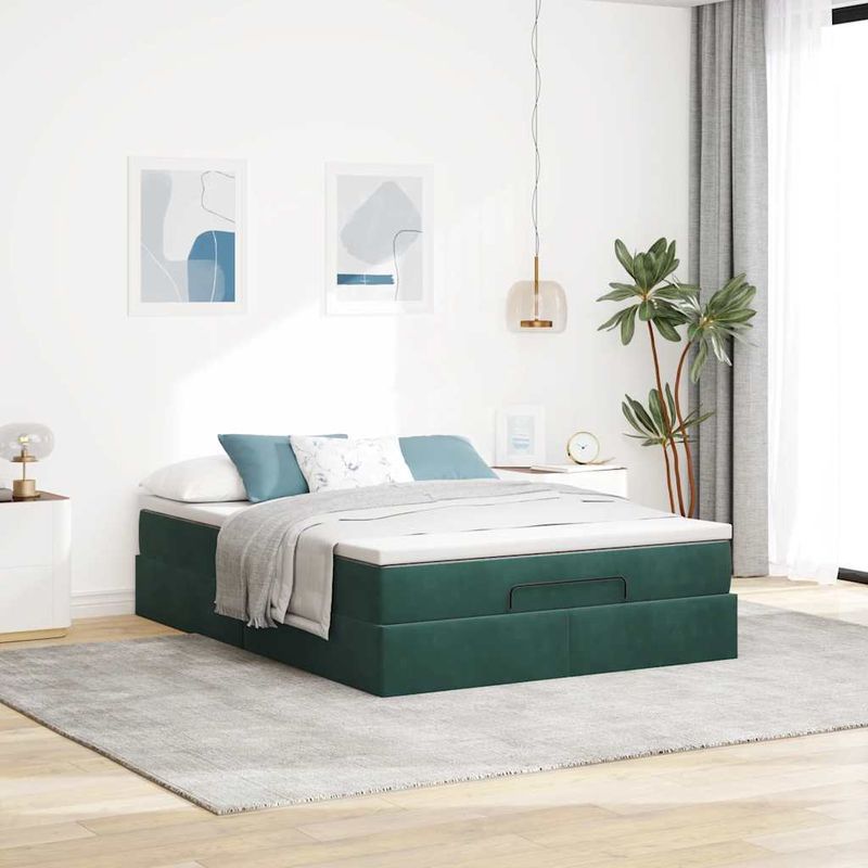 Casa si Gradina - Mobilier - Paturi si accesorii - Paturi - Cadru de pat otoman cu saltea verde inchis 140x190cm catifea - Infinity.ro