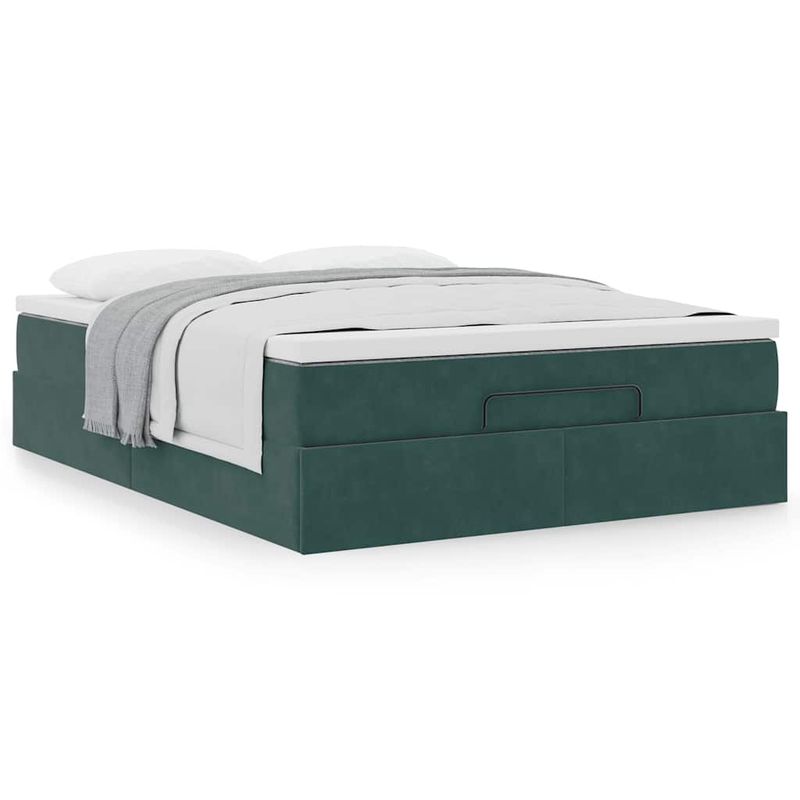 Casa si Gradina - Mobilier - Paturi si accesorii - Paturi - Cadru de pat otoman cu saltea verde inchis 140x190cm catifea - Infinity.ro