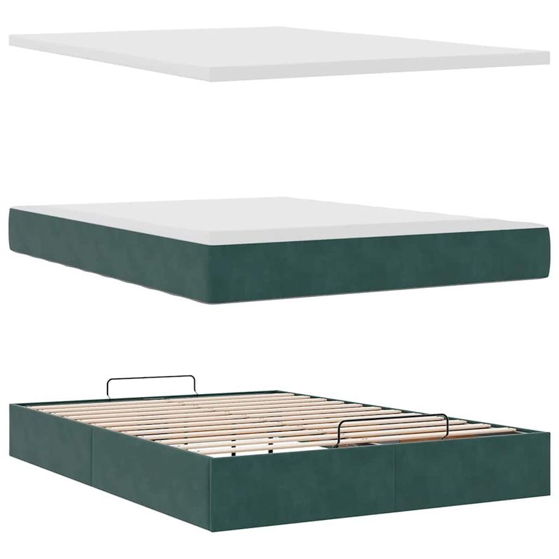 Casa si Gradina - Mobilier - Paturi si accesorii - Paturi - Cadru de pat otoman cu saltea verde inchis 140x190cm catifea - Infinity.ro