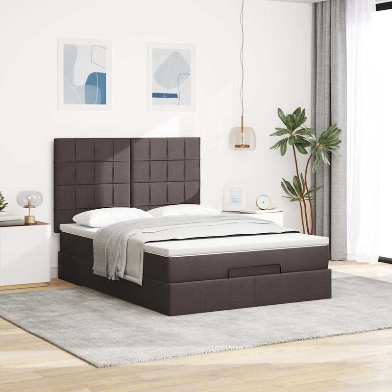 Casa si Gradina - Mobilier - Paturi si accesorii - Paturi - Cadru de pat otoman cu saltea tesatura maro inchis 140x190cm - Infinity.ro
