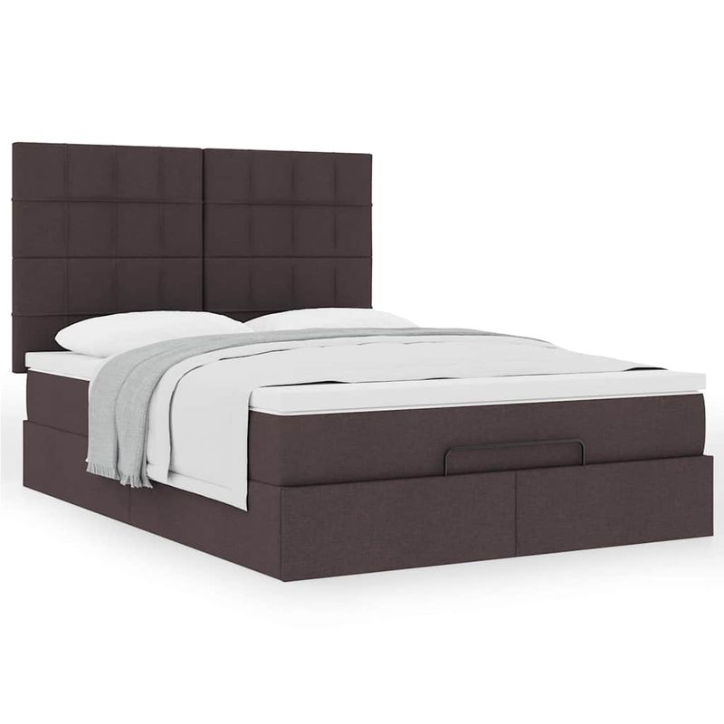Casa si Gradina - Mobilier - Paturi si accesorii - Paturi - Cadru de pat otoman cu saltea tesatura maro inchis 140x190cm - Infinity.ro