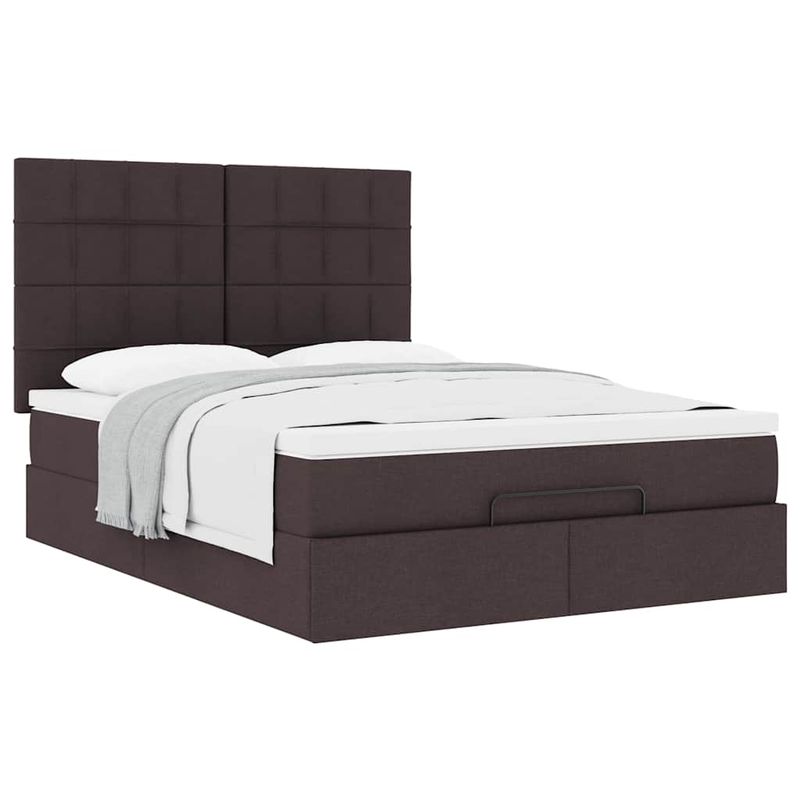 Casa si Gradina - Mobilier - Paturi si accesorii - Paturi - Cadru de pat otoman cu saltea tesatura maro inchis 140x190cm - Infinity.ro