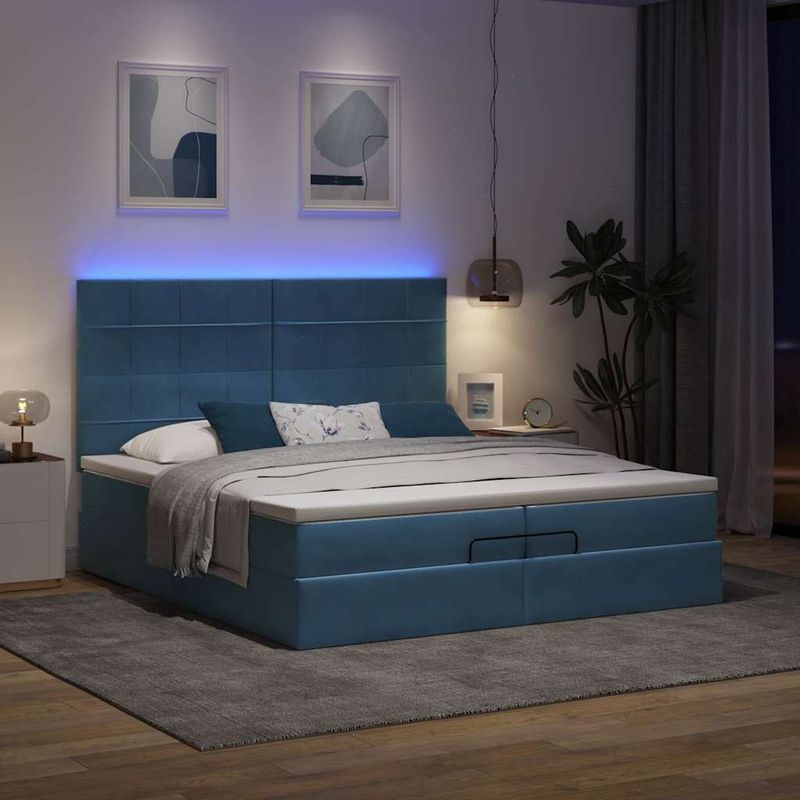 Casa si Gradina - Mobilier - Paturi si accesorii - Paturi - Pat otoman cu saltele si LED-uri Albastru inchis catifea - Infinity.ro