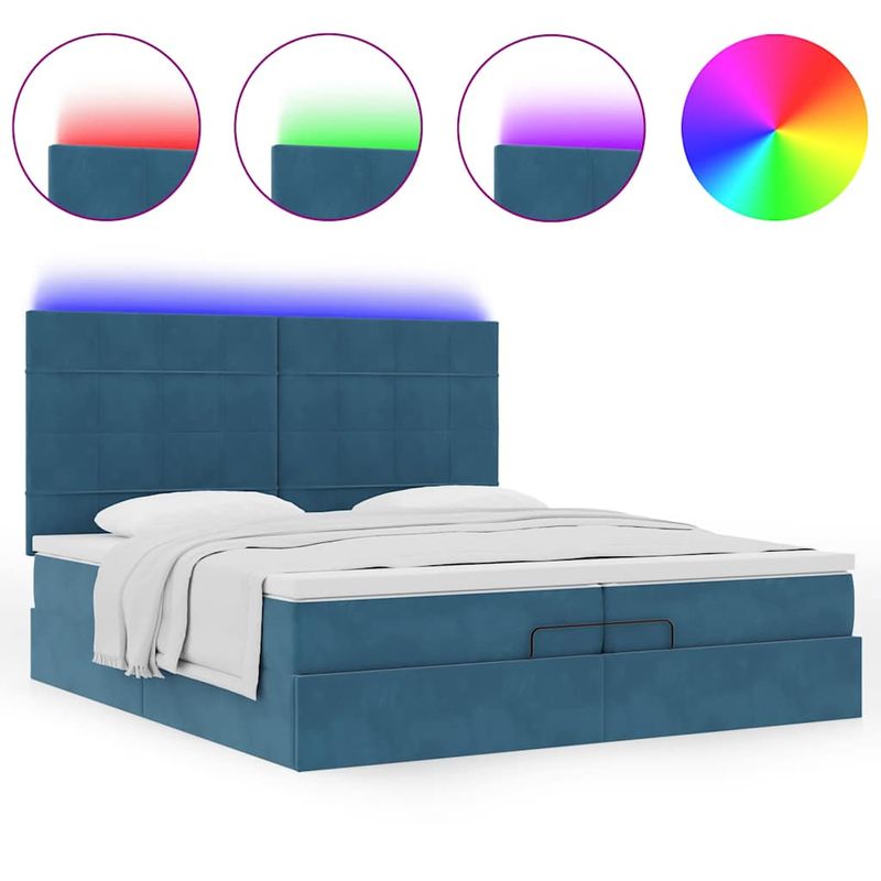 Casa si Gradina - Mobilier - Paturi si accesorii - Paturi - Pat otoman cu saltele si LED-uri Albastru inchis catifea - Infinity.ro