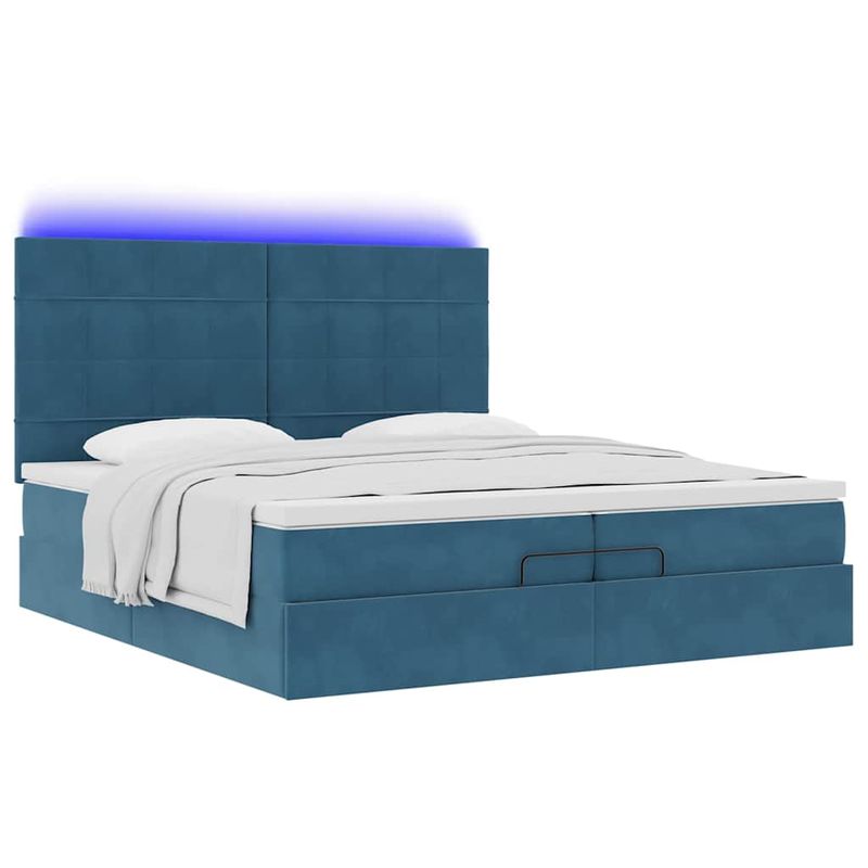 Casa si Gradina - Mobilier - Paturi si accesorii - Paturi - Pat otoman cu saltele si LED-uri Albastru inchis catifea - Infinity.ro