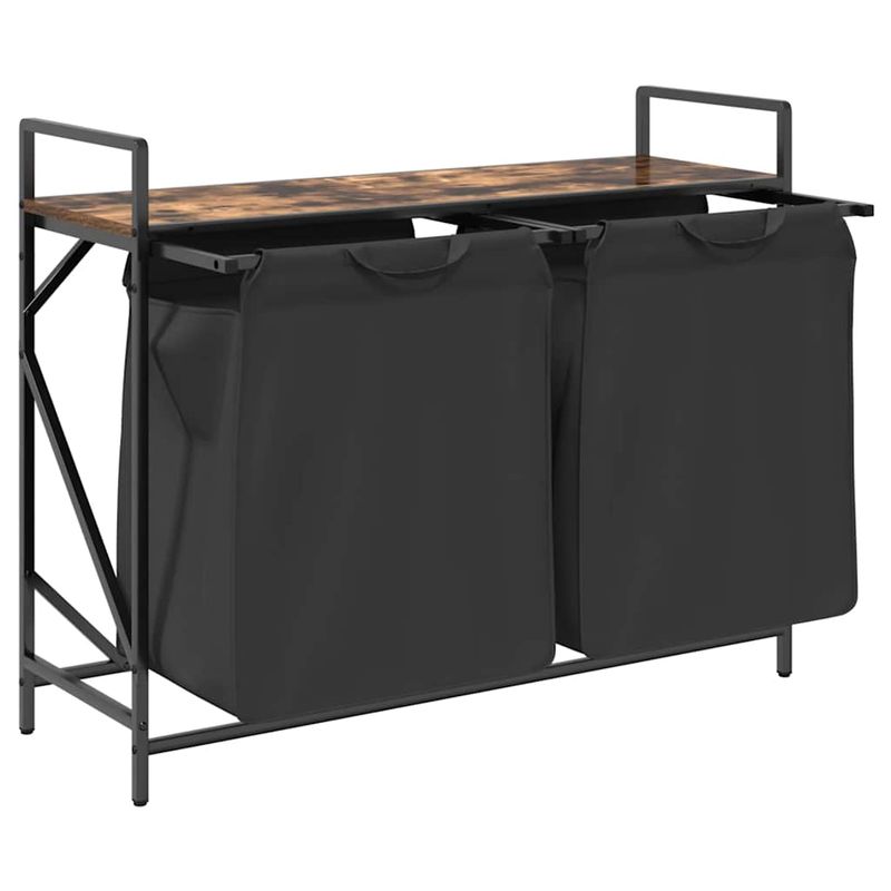 Market - Spalare si intretinere rufe - Uscatoare de rufe si accesorii - Cos de rufe 2 compartimente cu raft stejar fumuriu - Infinity.ro