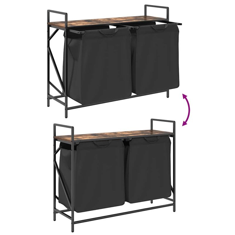 Market - Spalare si intretinere rufe - Uscatoare de rufe si accesorii - Cos de rufe 2 compartimente cu raft stejar fumuriu - Infinity.ro