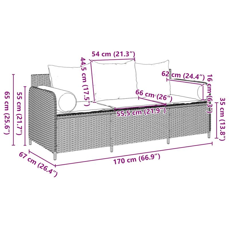 Casa si Gradina - Gradina si terasa - Mobilier exterior - Canapele si fotolii gradina - Canapea de gradina cu perne, cu 3 locuri, gri, poliratan - Infinity.ro